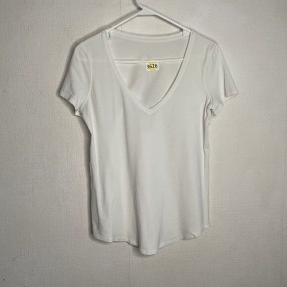 Lululemon White V-Neck Short Sleeve Activewear T-Shirt Pullover Women Size L - Picture 1 of 10